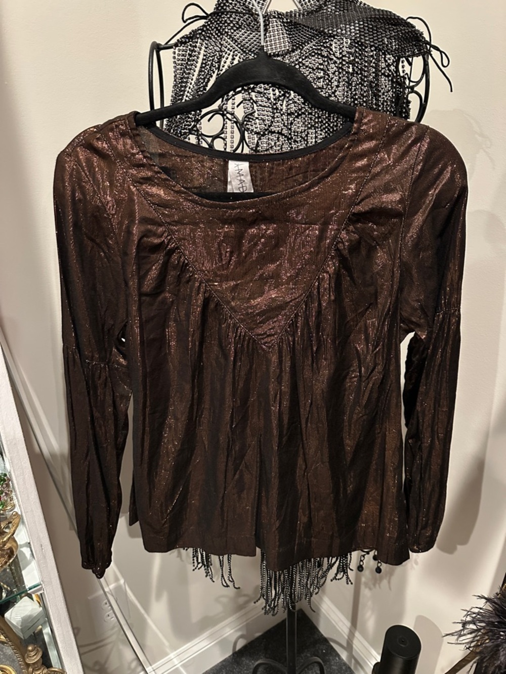 Anthropologie Amadi Merry Metallic Lurex Blouse Women Size S Bronze